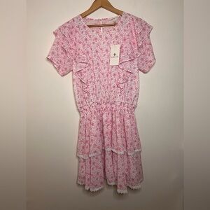 Shabby chic pink and white floral dress size medium
